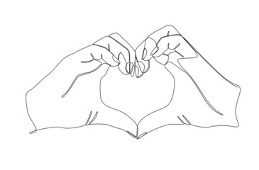 Simple hands in shape of love heart. Created with one continuous line. Vector illustration.