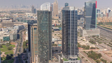 Obraz premium Aerial view of media city and al barsha heights district area timelapse from Dubai marina.