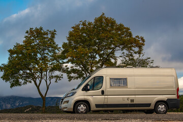 Camping holidays car on the mountain road, France