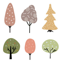 Set abstract colored tree in the Scandinavian style. Cartoon vector illustration