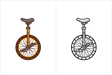 Unicycle coloring page for kids. Monowheel bicycle - 474664421