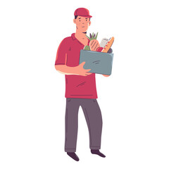 Food deliveryman vector cartoon character isolated on a white background.