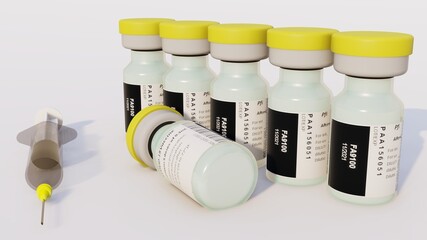 SARS Covid 19 virus vaccine glass vial with syringes arranged next to be injected into medical patient