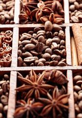 Coffee beans with spices.