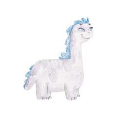 cute dinosaur gray, cute baby watercolor illustration on white background
