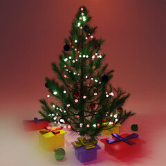 Christmas tree with gifts. Christmas background. Winter holiday decorations. Vector illustration.