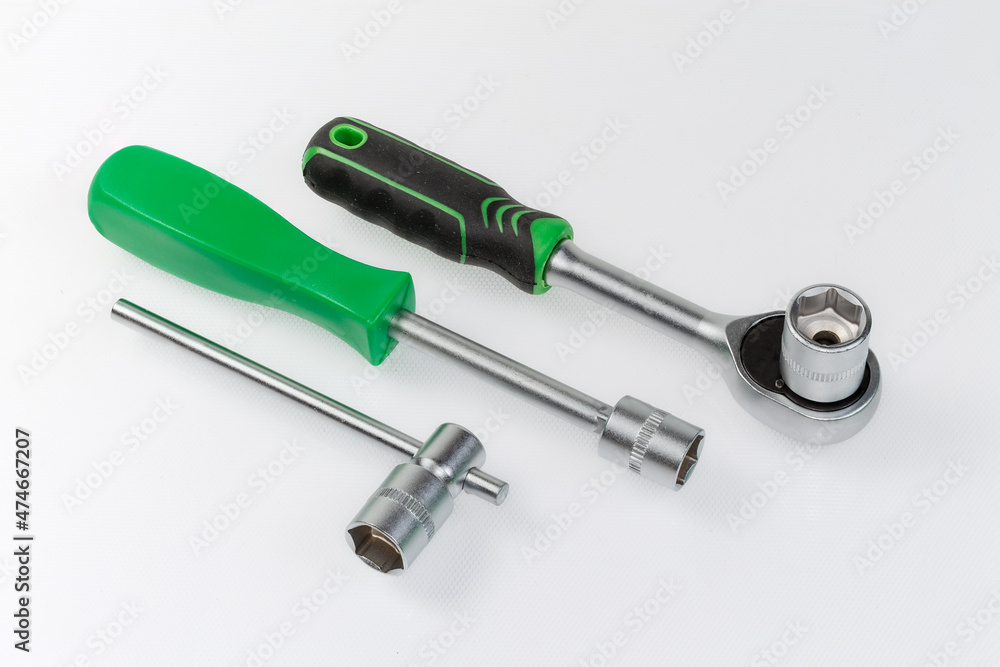 Wall mural Ratchet wrench, nut driver and T-handle with hexagonal sockets