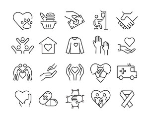 Charity Icons - Vector. Editable Stroke. Vector Graphic