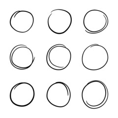 A set of hand-drawn circles. Doodle sketched circles. Vector illustration