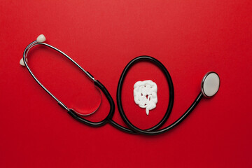 Human intestines. Problems with microflora, treatment with probiotics. Pain and inflammation in...