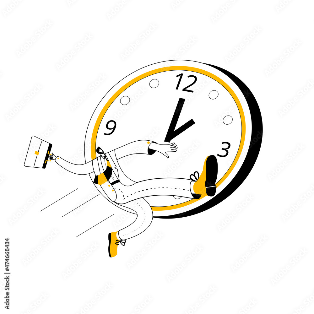 Aufkleber a man with a briefcase is trying to make up for lost time. vector illustration in an outline style o