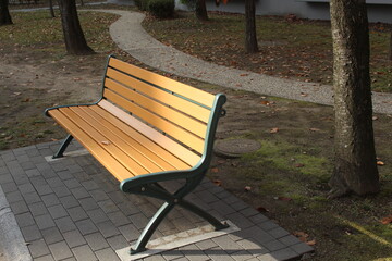 wooden bench in the silence park during New Normal Life