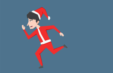 An illustration of a boy running with Santa Claus costume