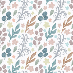 Seamless background with watercolor floral elements. Bright pattern for wallpaper, fabric, packaging, cards.