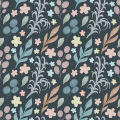 Seamless background with watercolor floral elements. Bright pattern for wallpaper, fabric, packaging, cards.