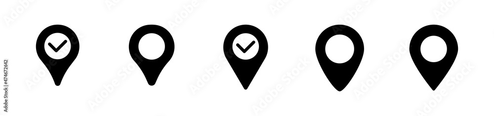 Poster location icon set. location pin for maps and navigation apps, red geolocation markers, placemark ico