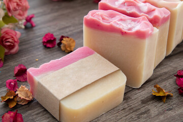 Mock up for small business homemade natural organic soap ,skin product mockup scene. Craft paper on...