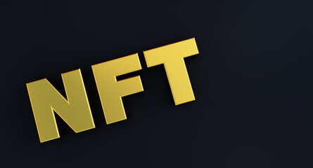 NFT nonfungible tokens concept on black background. 3D render