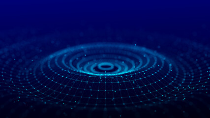 3D circular digital wave. Technology wave. Flow digital structure. Cyber technology background. 3D rendering.