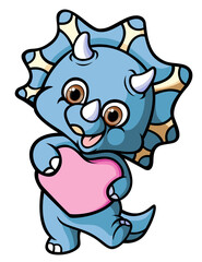 The cute triceratops is dancing and holding the love doll © HERMANTO