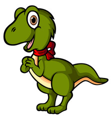 The albertosaurus is wearing the ribbon necklace