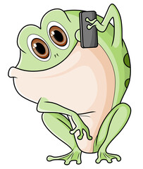 The big frog is calling with the smartphone