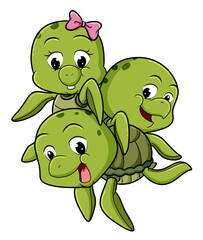 The group of turtle is playing together under the sea