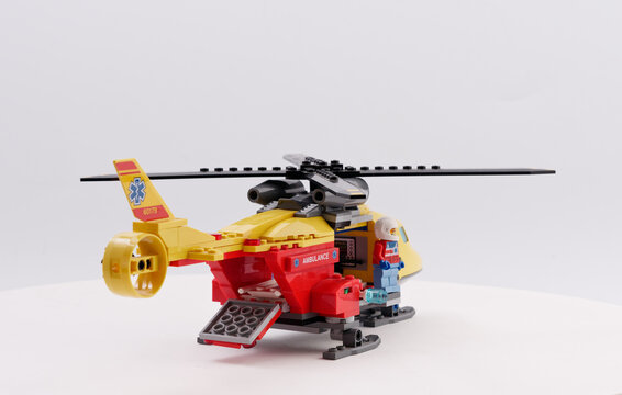 GOMEL, BELARUS - DECEMBER 13, 2021: Lego Rescue Helicopter
