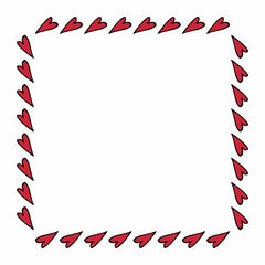 Obraz premium Square frame with great red hearts on white background. Vector image.