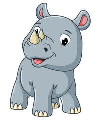 The rhino is playing with the happy face