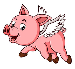 The cool pig is flying with the wings