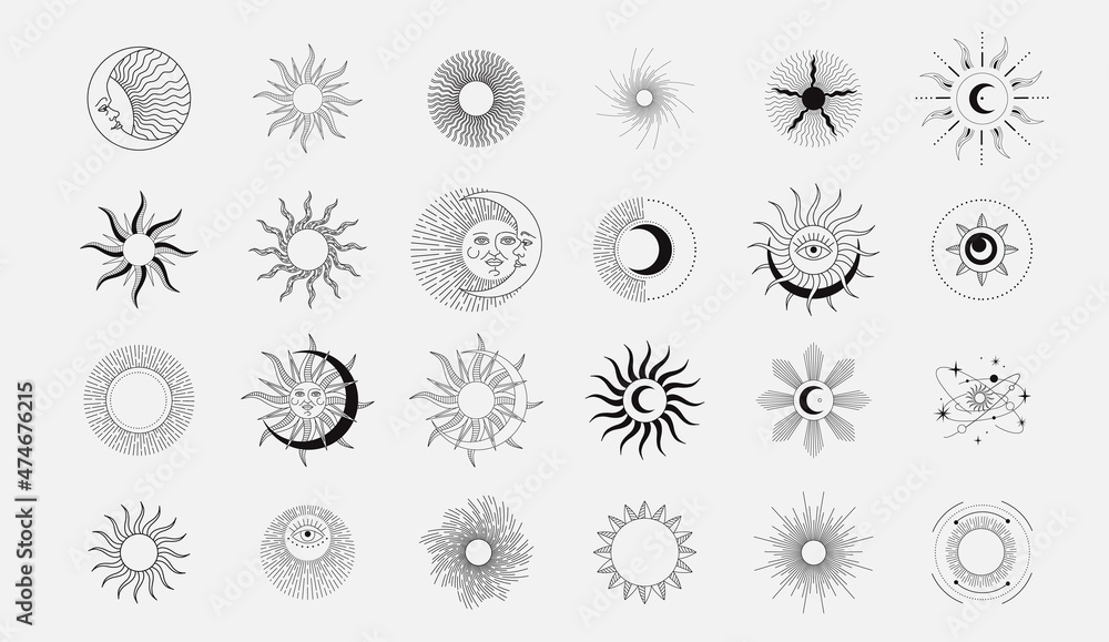 Canvas Prints set of celestial mystic esoteric and magic elements sun and moon with shine and sunburst. alchemy ta