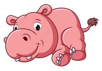 The big hippopotamus is lying down cutely