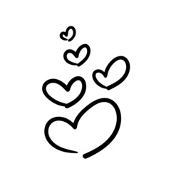Heart shapes doodles collection. Black line sketches. Vector illustration, flat design