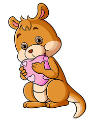 The kangaroo is holding a big heart love