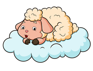 The little sheep is lying on the cloud