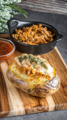 Stuffed potato with pulled pork and cheese