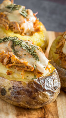 Stuffed potato with pulled pork and cheese