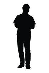 Standing young man silhouette vector isolated on white background