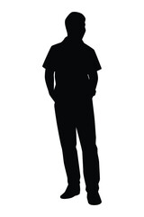 Standing young man silhouette vector isolated on white background