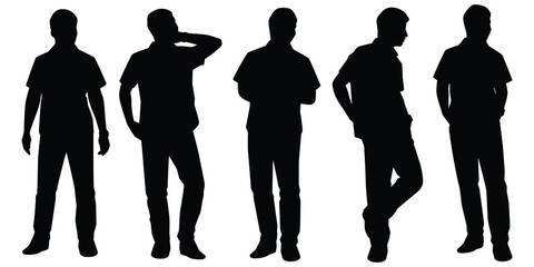 Set of standing young man silhouette vector isolated on white background