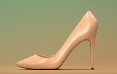 Beige Women's Shoes, Side view, 3D rendering illustration.