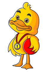 The duck is the first winner in a ball sport and happy