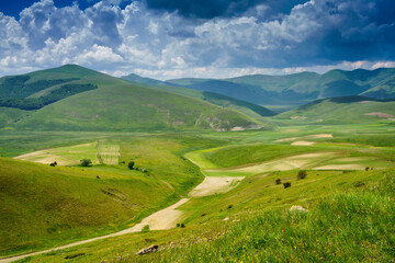 Fototapeta premium Piano Grande di Castelluccio, mountain and rural landscape