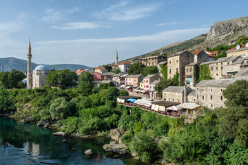 Fototapeta na wymiar Mostar has long been known for its old Turkish houses and Old Bridge
