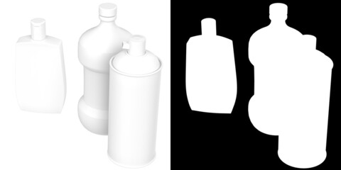 3D rendering illustration of a set of bathroom bottles