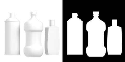 3D rendering illustration of a set of bathroom bottles