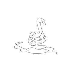 Swan on water surface in line art style.