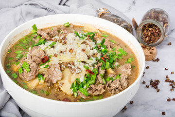 A pot of water-boiled meat slices