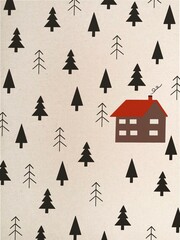 Obraz premium New Years pattern with Christmas trees and house 